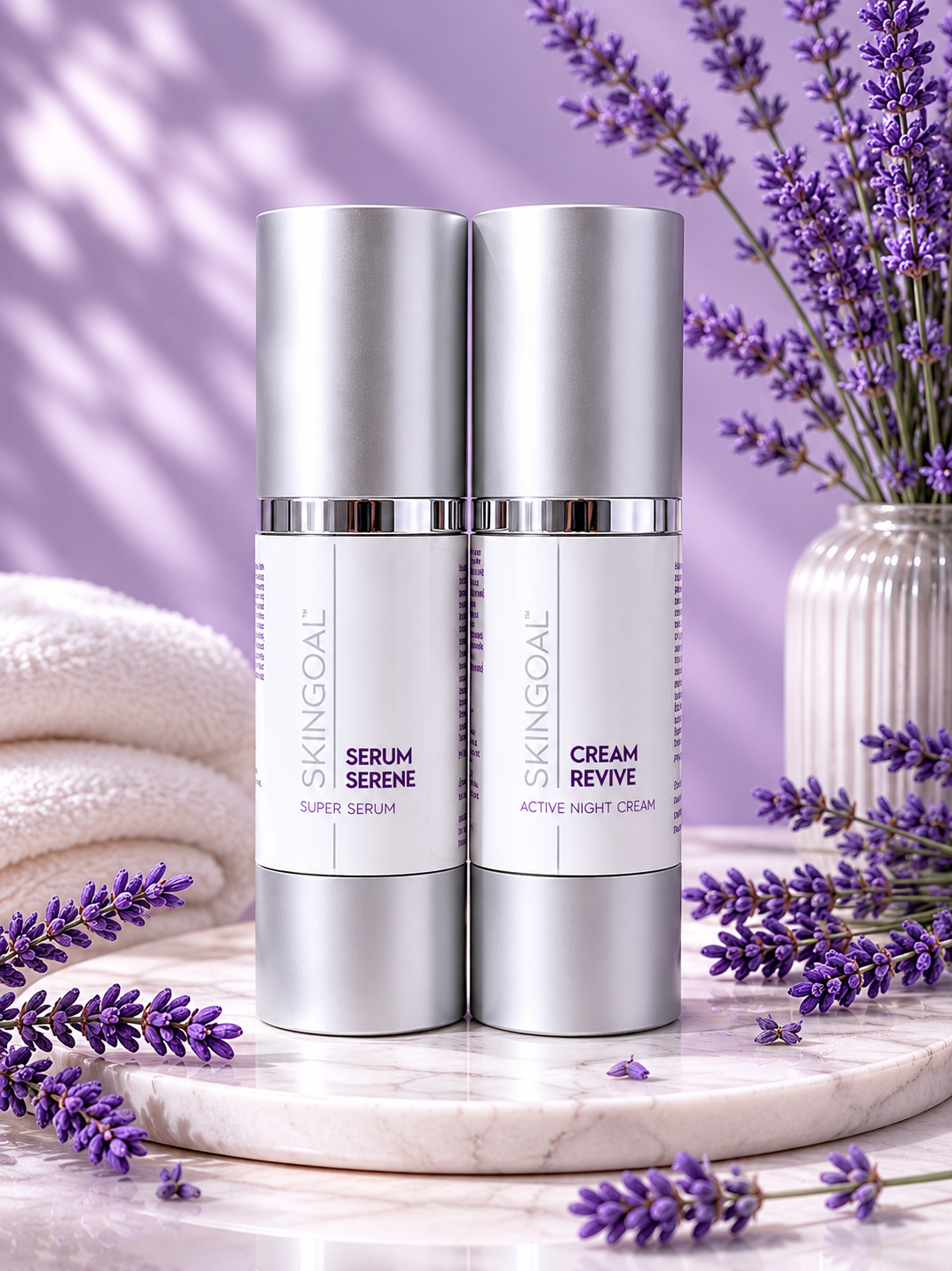 SkinGoal Calm Code, Serum Serene calming serum and Cream Revive bakuchiol night cream for sensitive skin